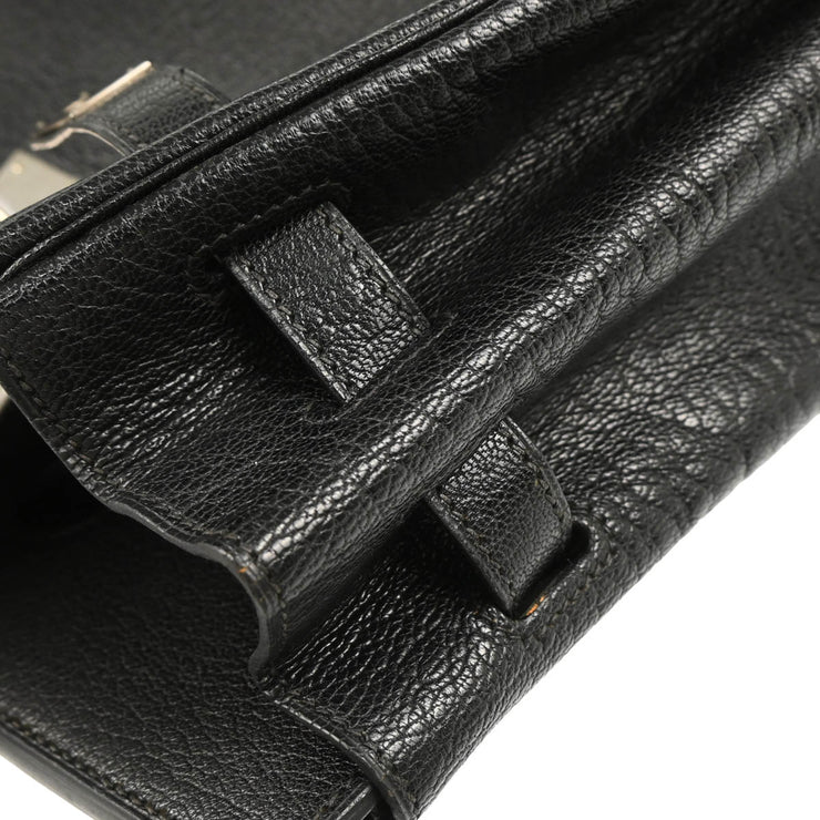 Hermes Black Chevre Haut a Courroies 32 Handbag