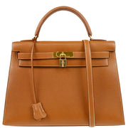 Hermes 1997 Gold Courchevel Kelly 32 Sellier 2way Shoulder Handbag