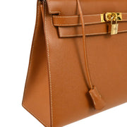 Hermes 1997 Gold Courchevel Kelly 32 Sellier 2way Shoulder Handbag