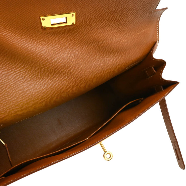 Hermes 1997 Gold Courchevel Kelly 32 Sellier 2way Shoulder Handbag