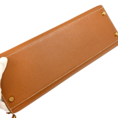 Hermes 1997 Gold Courchevel Kelly 32 Sellier 2way Shoulder Handbag