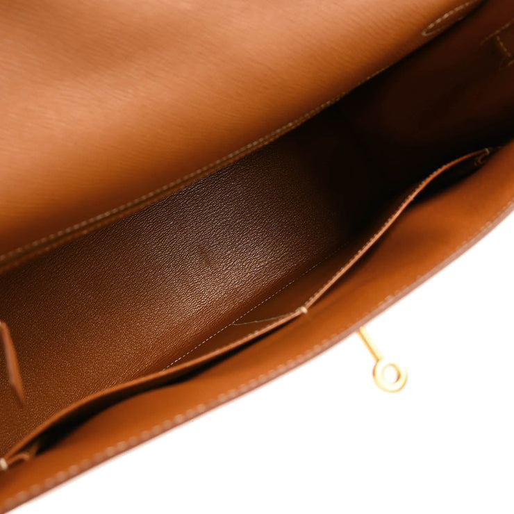 Hermes 1997 Gold Courchevel Kelly 32 Sellier 2way Shoulder Handbag