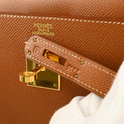 Hermes 1997 Gold Courchevel Kelly 32 Sellier 2way Shoulder Handbag