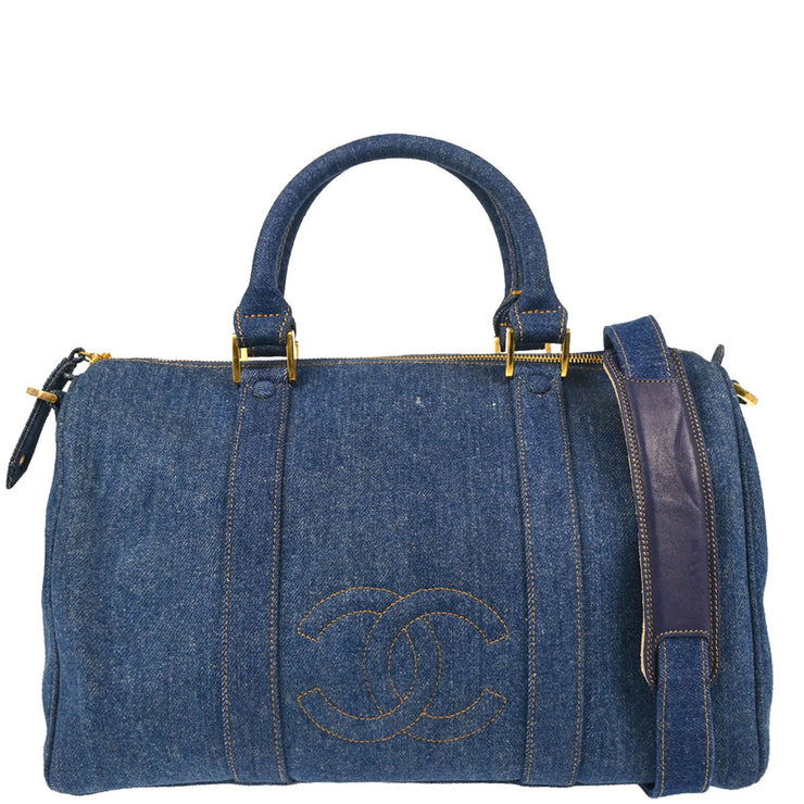 Chanel 1996-1997 Blue Denim 2way Duffle Handbag
