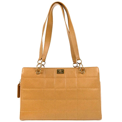 Chanel 2001-2003 Beige Caviar Wild Stitch Choco Bar Shoulder Bag