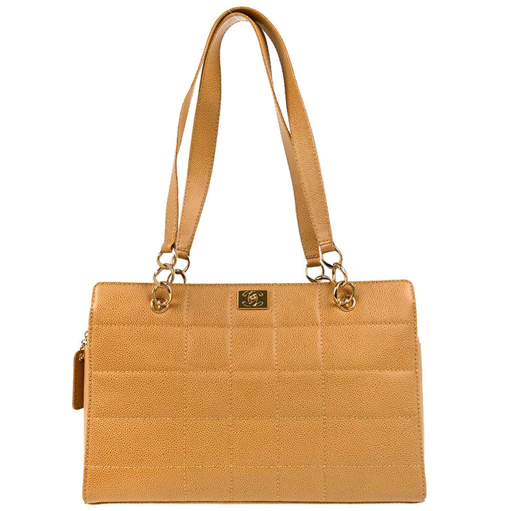 Chanel 2001-2003 Beige Caviar Wild Stitch Choco Bar Shoulder Bag