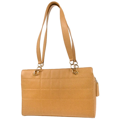 Chanel 2001-2003 Beige Caviar Wild Stitch Choco Bar Shoulder Bag