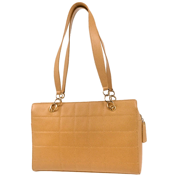 Chanel 2001-2003 Beige Caviar Wild Stitch Choco Bar Shoulder Bag