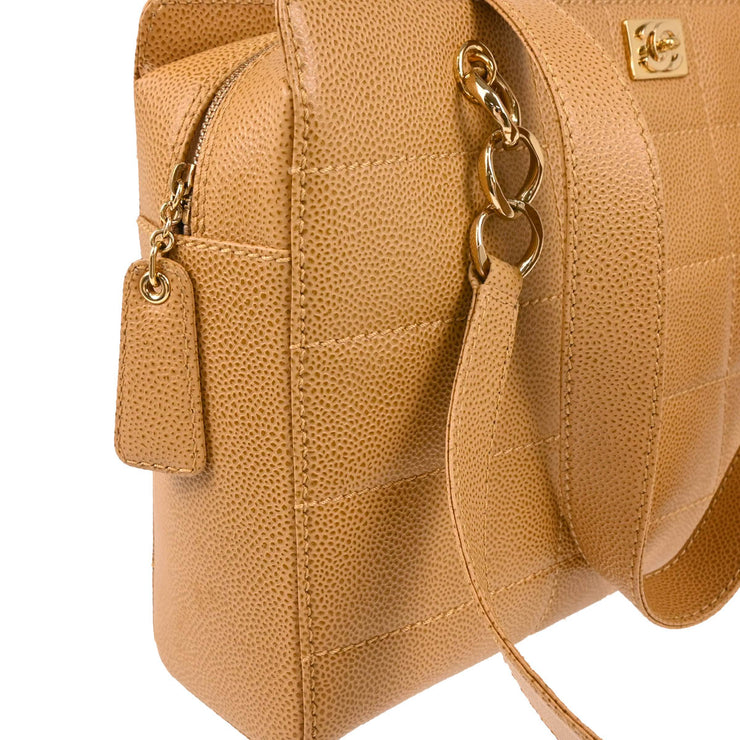 Chanel 2001-2003 Beige Caviar Wild Stitch Choco Bar Shoulder Bag