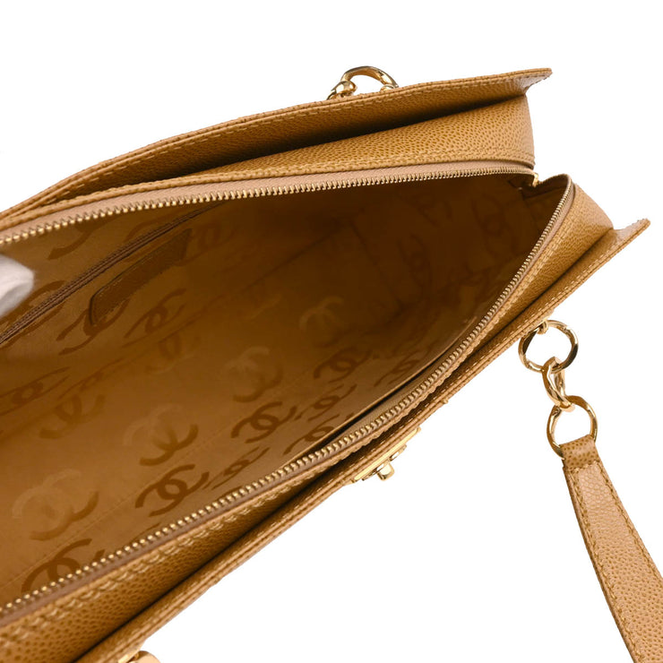 Chanel 2001-2003 Beige Caviar Wild Stitch Choco Bar Shoulder Bag