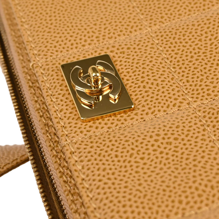 Chanel 2001-2003 Beige Caviar Wild Stitch Choco Bar Shoulder Bag