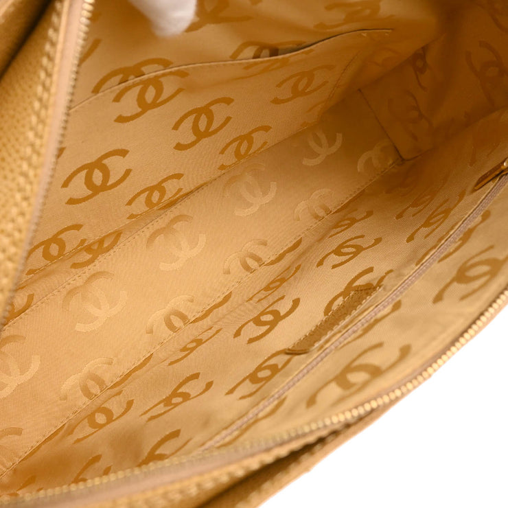 Chanel 2001-2003 Beige Caviar Wild Stitch Choco Bar Shoulder Bag