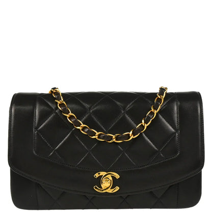 Chanel 1994-1996 Black Lambskin Small Diana Shoulder Bag