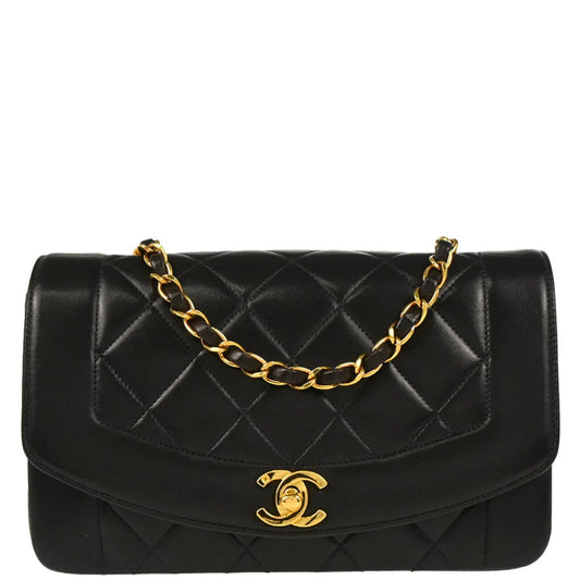 Chanel 1994-1996 Black Lambskin Small Diana Shoulder Bag