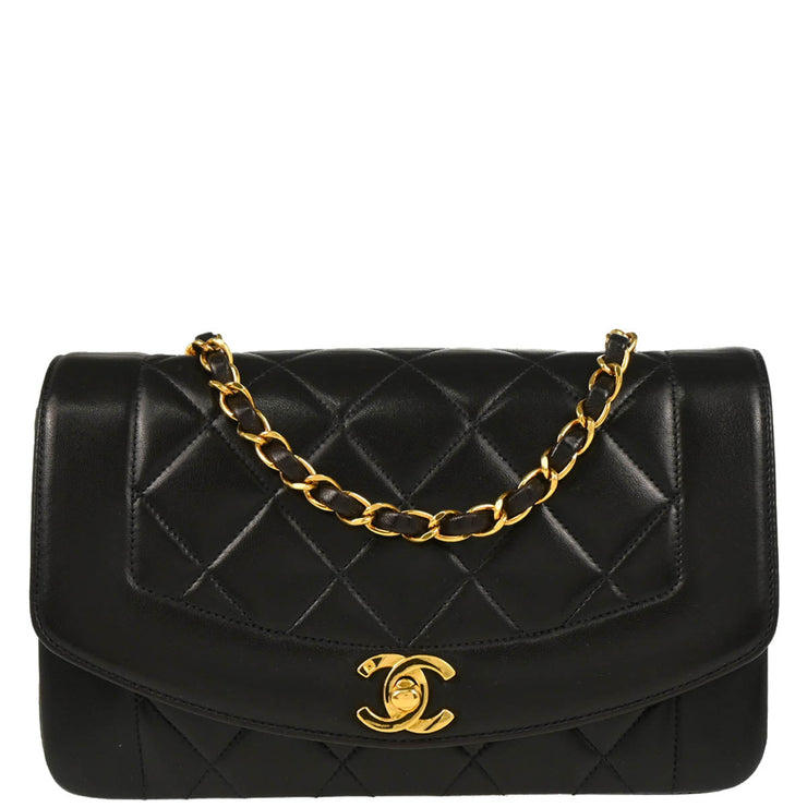 Chanel 1994-1996 Black Lambskin Small Diana Shoulder Bag