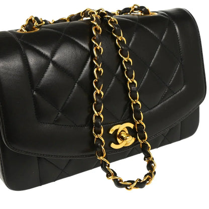 Chanel 1994-1996 Black Lambskin Small Diana Shoulder Bag