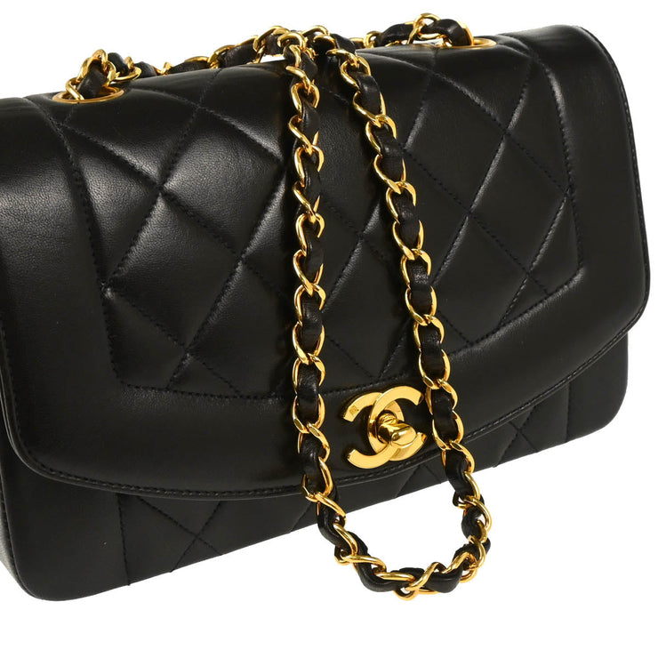 Chanel 1994-1996 Black Lambskin Small Diana Shoulder Bag