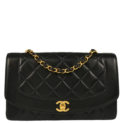 Chanel Black 1991-1994 Lambskin Medium Diana Shoulder Bag