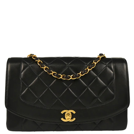 Chanel Black 1991-1994 Lambskin Medium Diana Shoulder Bag