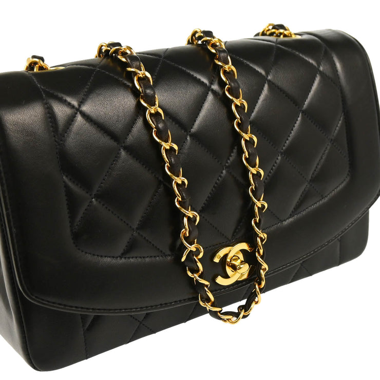 Chanel Black 1991-1994 Lambskin Medium Diana Shoulder Bag