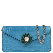 Miu Miu Turquoise Blue Embossed Leather Bijou Clutch Shoulder Bag