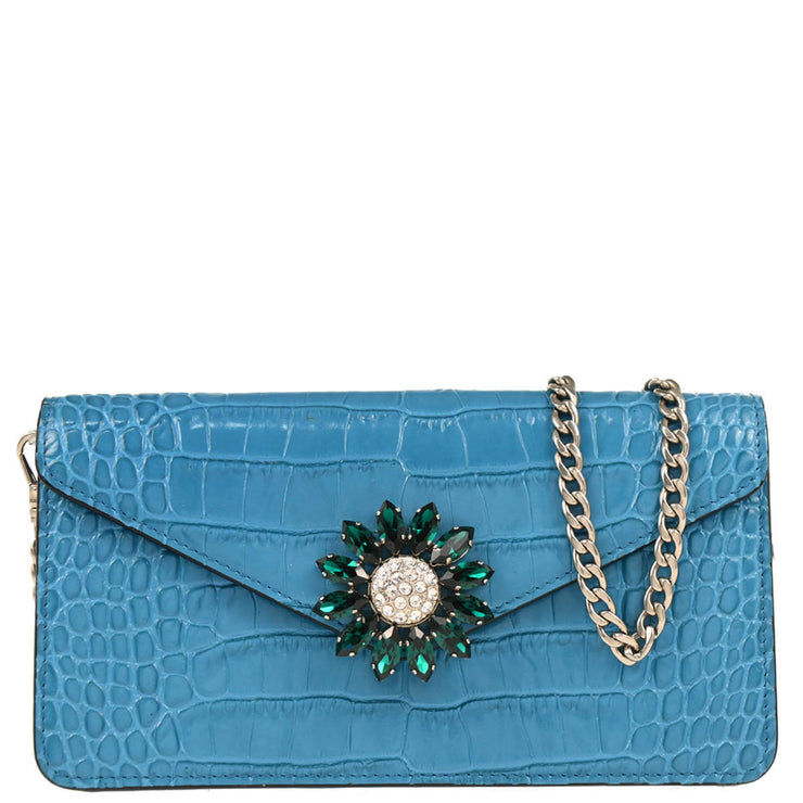 Miu Miu Turquoise Blue Embossed Leather Bijou Clutch Shoulder Bag
