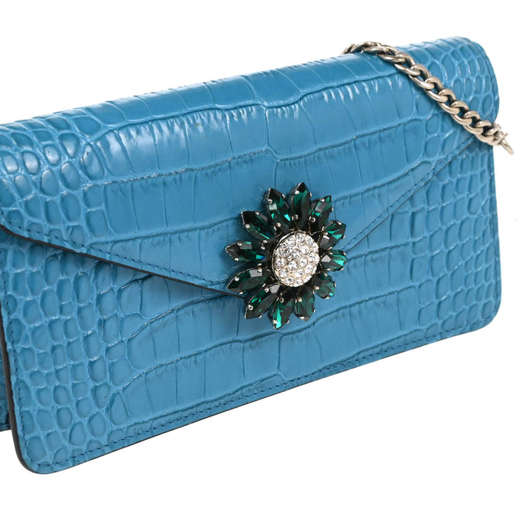 Miu Miu Turquoise Blue Embossed Leather Bijou Clutch Shoulder Bag