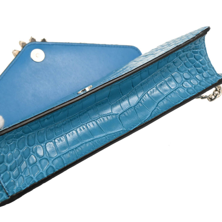 Miu Miu Turquoise Blue Embossed Leather Bijou Clutch Shoulder Bag