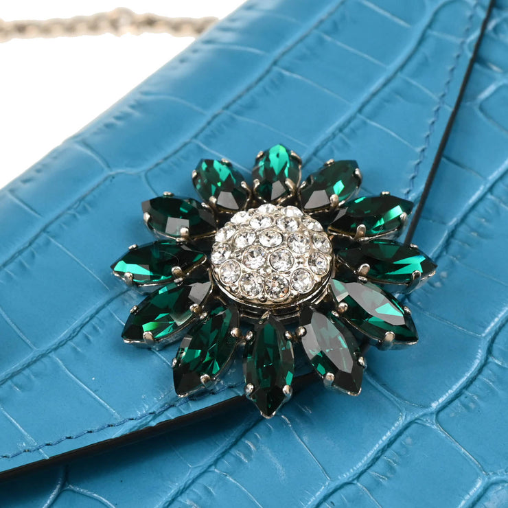 Miu Miu Turquoise Blue Embossed Leather Bijou Clutch Shoulder Bag