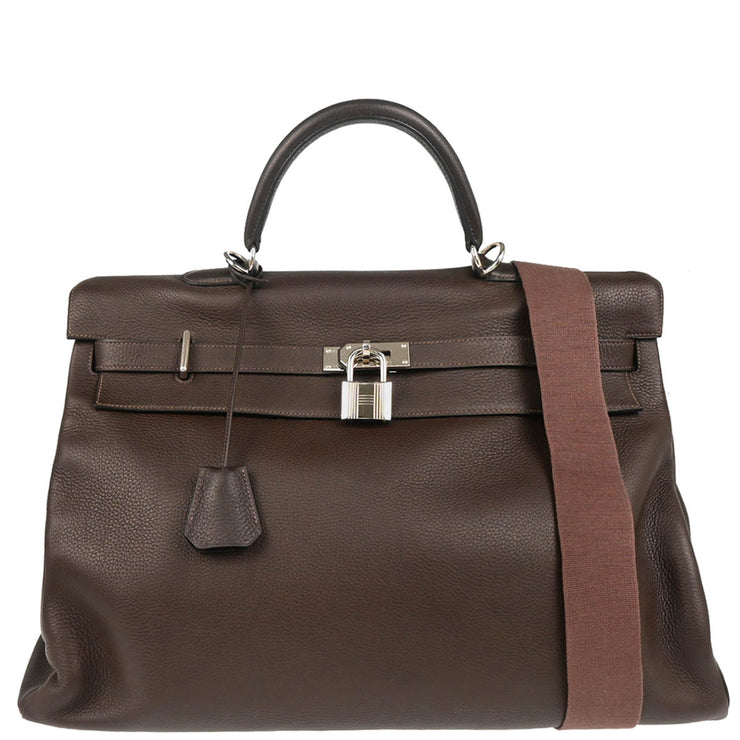 Hermes 2001 Cafe Taurillon Clemence Kelly 50 Retourne 2way Shoulder Handbag