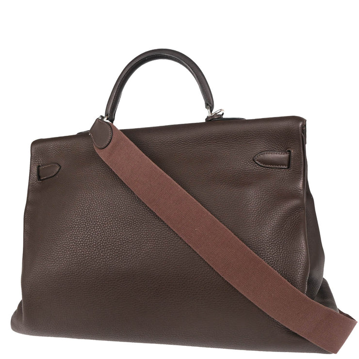 Hermes 2001 Cafe Taurillon Clemence Kelly 50 Retourne 2way Shoulder Handbag