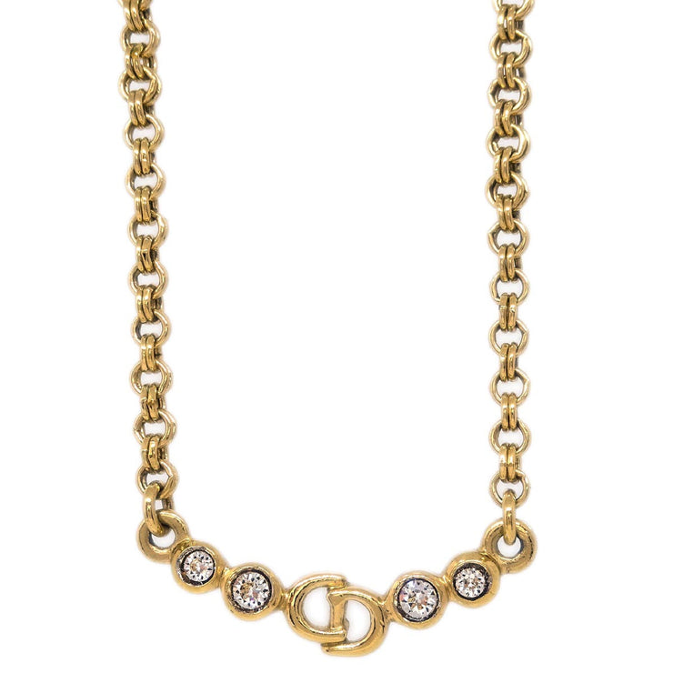 Christian Dior Chain Necklace Gold Rhinestone