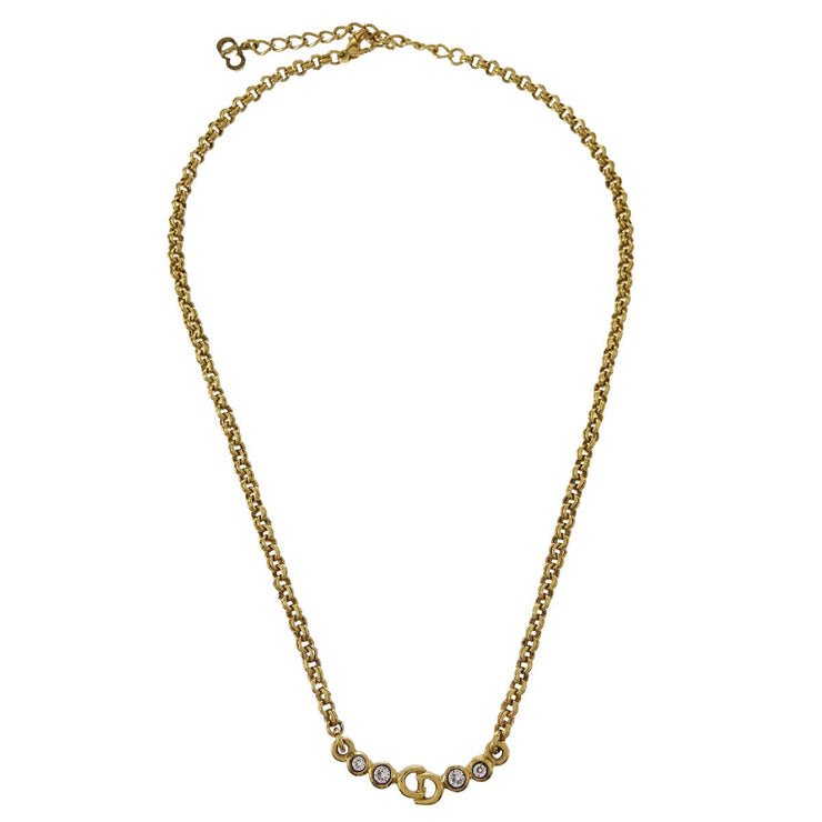 Christian Dior Chain Necklace Gold Rhinestone