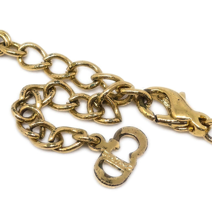 Christian Dior Chain Necklace Gold Rhinestone