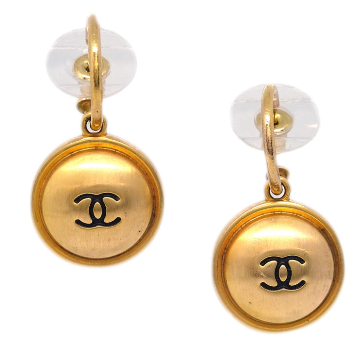 Chanel Button Dangle Piercing Earrings Gold 99P