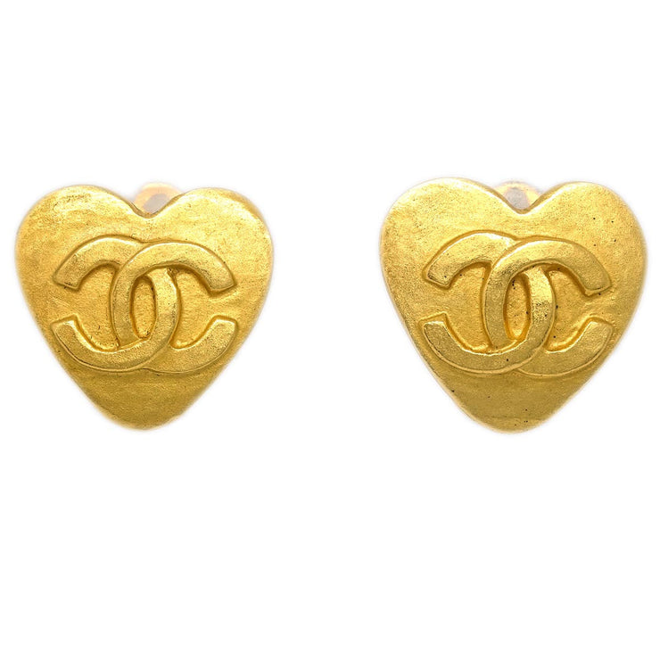 Chanel Gold Heart Earrings Clip-On 95P