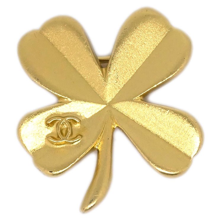 Chanel Clover Brooch Pin Gold 03P