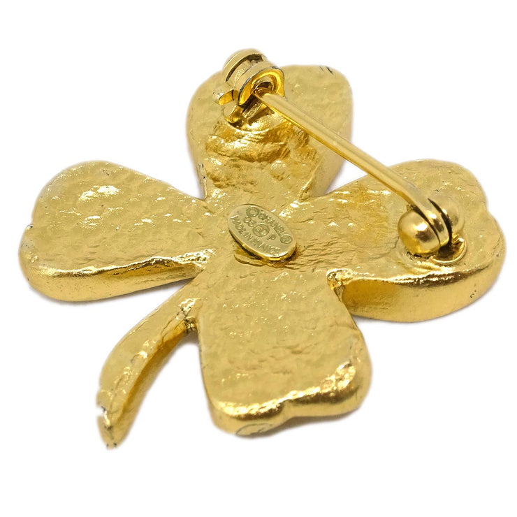 Chanel Clover Brooch Pin Gold 03P