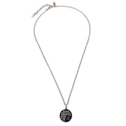 Chanel Medallion Pendant Necklace Rhinestone Silver Black 05P