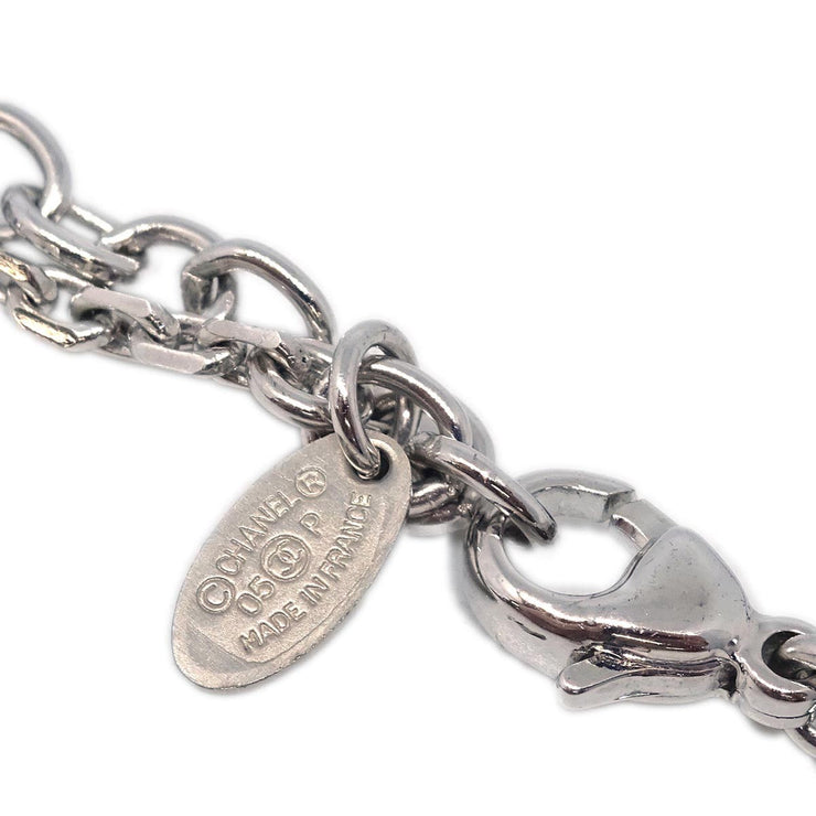 Chanel Medallion Pendant Necklace Rhinestone Silver Black 05P