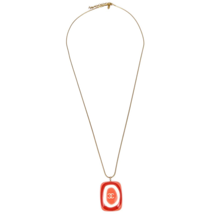 Chanel Gold Pink Acrylic Pendant Necklace 03P
