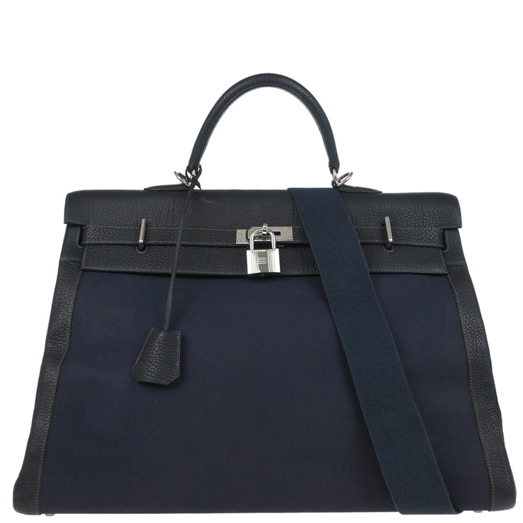 Hermes Toile Officier Taurillon Clemence Kelly 50 Retourne 2way Shoulder Handbag  2002