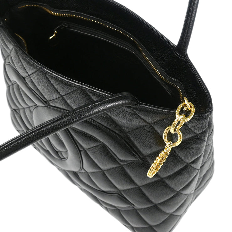 Chanel 2003-2004 Black Caviar Medallion Tote Handbag