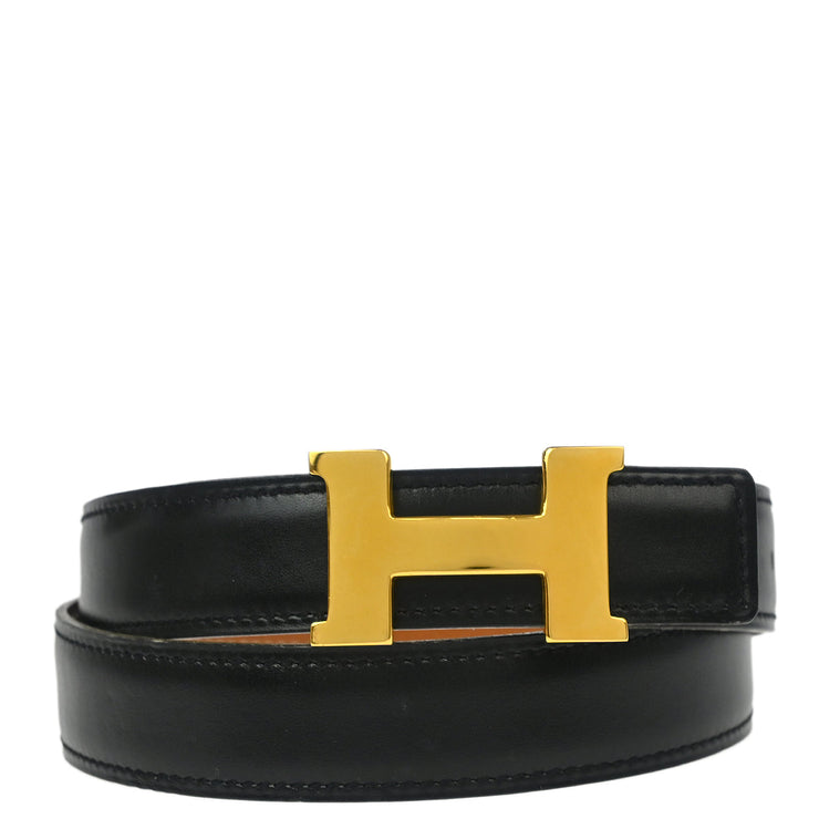 Hermes Black Box Calf Constance Reversible Belt #70 Small Good