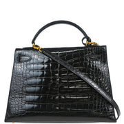 Hermes * 1996 Black Alligator Kelly 32 Sellier Handbag