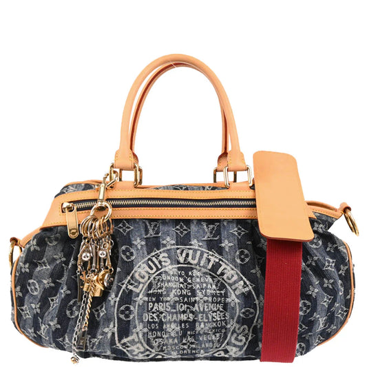 Louis Vuitton 2006 Blue Monogram Denim Cabas Raye GM 2way Tote M95336