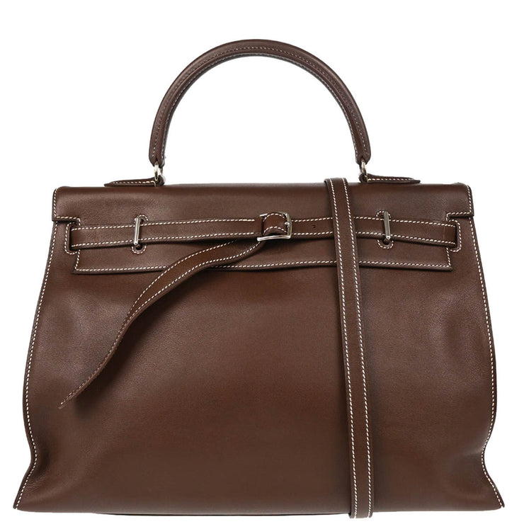 Hermes 2007 Havane Swift Kelly Flat 35 Retourne 2way Shoulder Handbag
