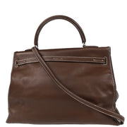 Hermes 2007 Havane Swift Kelly Flat 35 Retourne 2way Shoulder Handbag