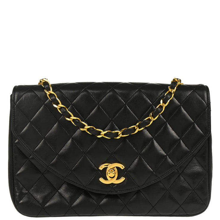 Chanel 1986-1988 Black Lambskin Single Flap Shoulder Bag