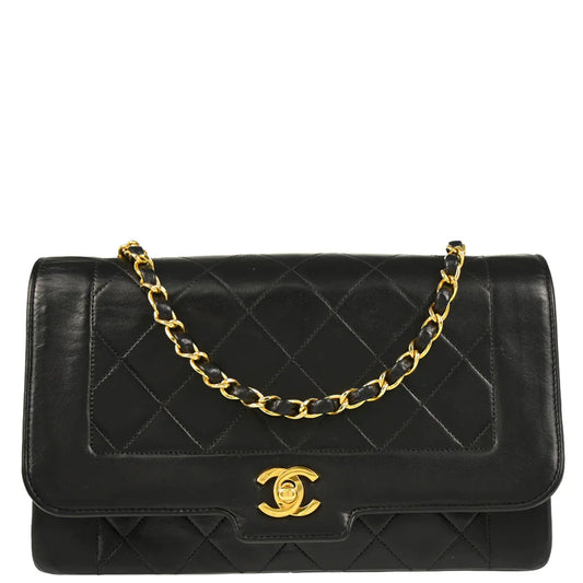 Chanel 1989-1991 Black Lambskin Single Flap Shoulder Bag